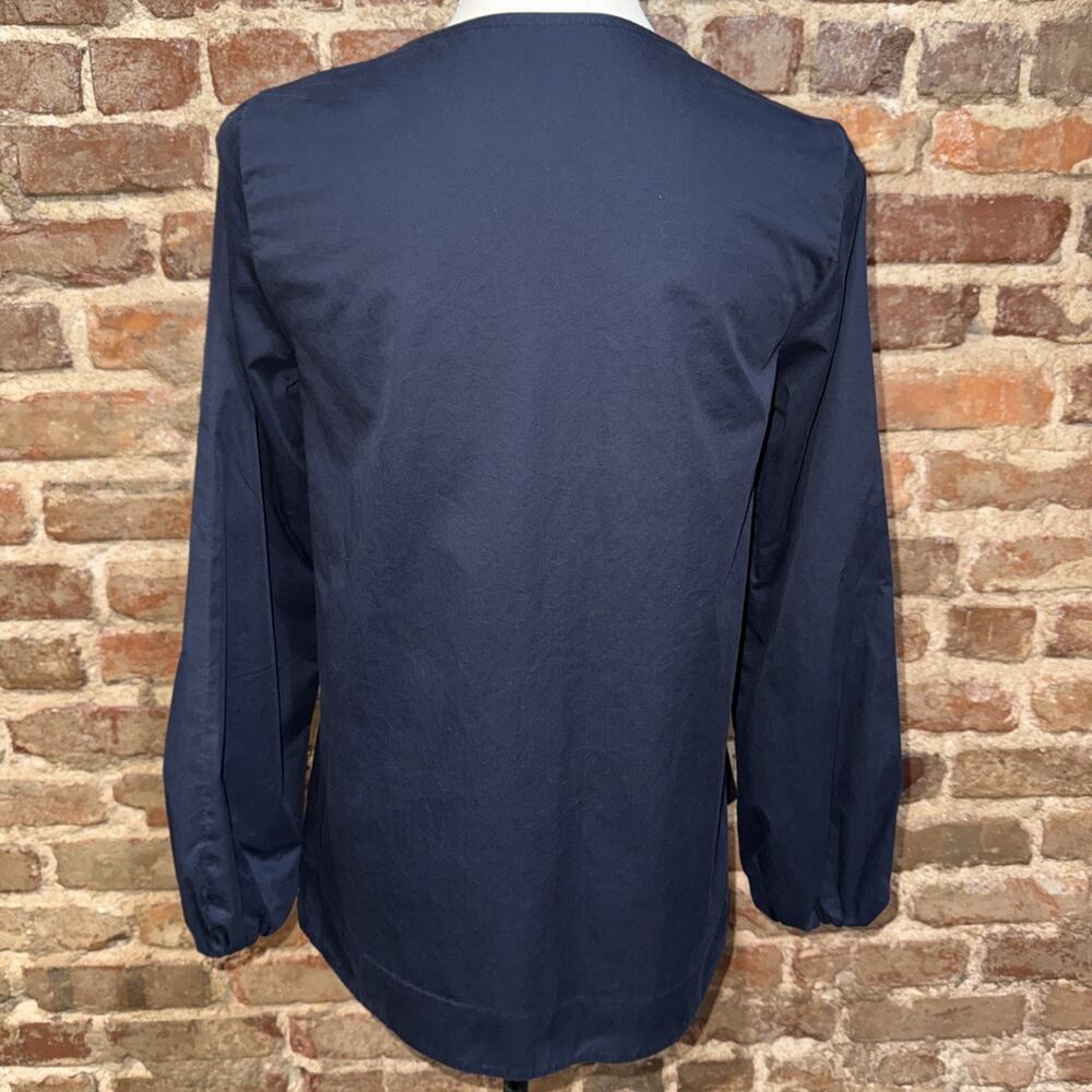 COS Women’s Navy Gathered Pleated Waist Cotton LS Blouse Sz 2 Minimalist EUC - Picture 4 of 10